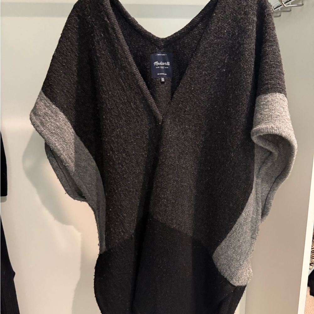 Madewell Cozy Black and Gray Knit Blanket Sweater